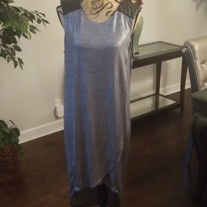 BCBG silver and leather open back dress Large